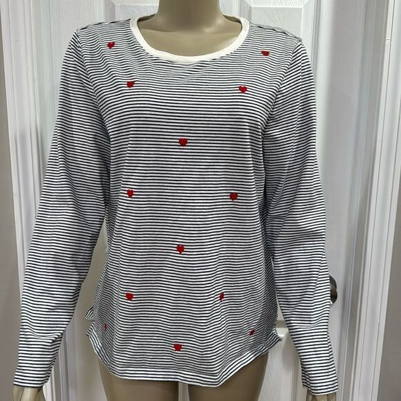 TALBOTS CREWNECK TEE-EMBELLISHED HEARTS - Picture 3 of 8